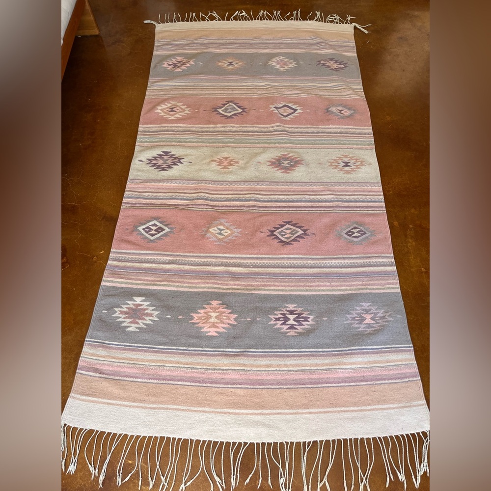Large Southwestern Vintage Wool Pastel Colored Rug or Blanket 8 ft by 4 ft